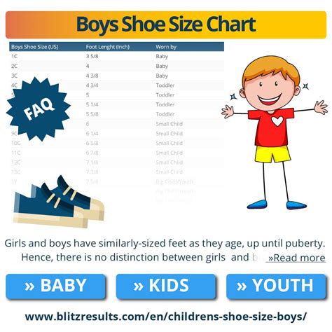 young boys shoe size chart